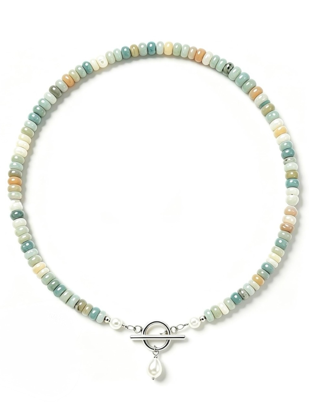 Handmade Earth Stone Beaded Necklace with Pearl Drop Toggle Clasp | NWT